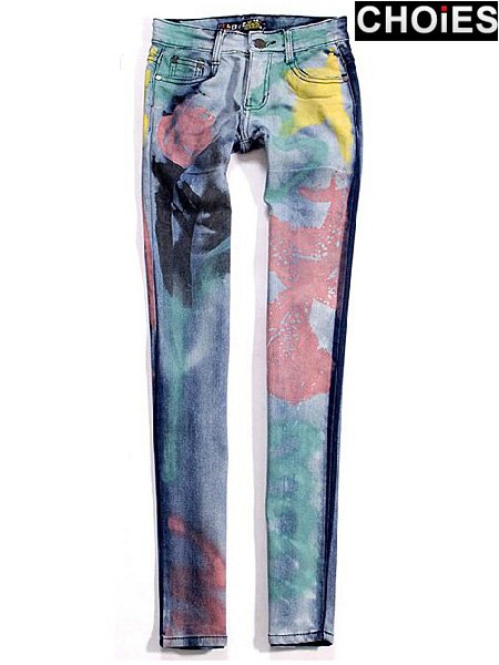 Denim Jeans in Paint Print