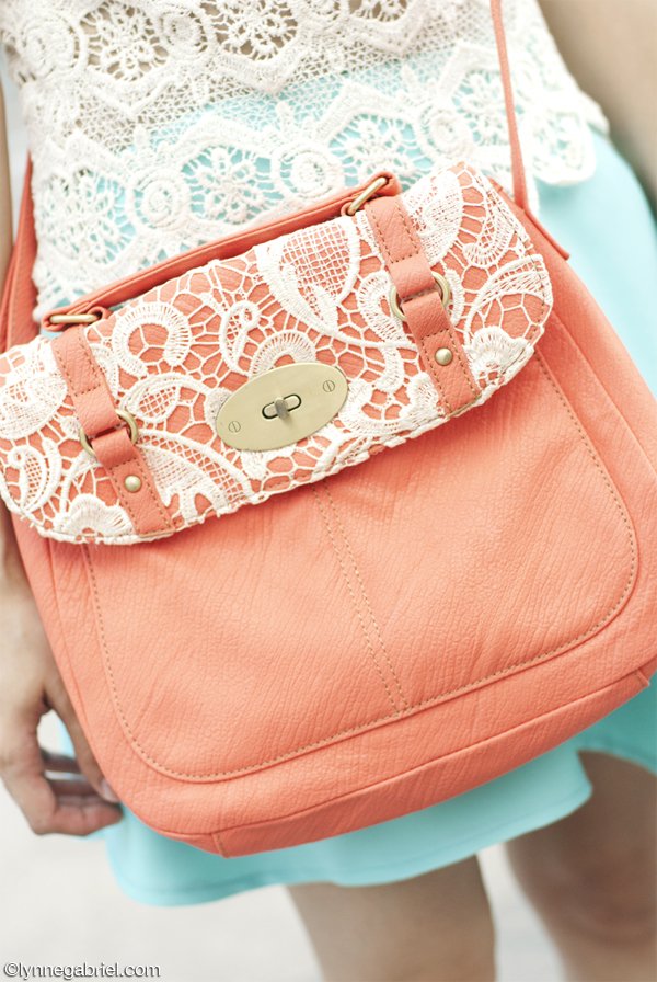 Charming Charlie Coral Lace Bag