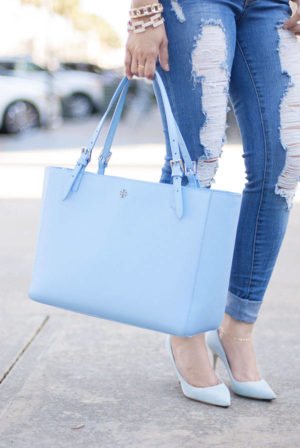 light blue tote