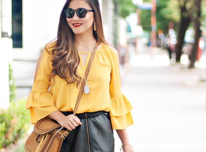 Fall Outfit Inspiration: Zip Leather Mini Skirt + Cold Shoulder