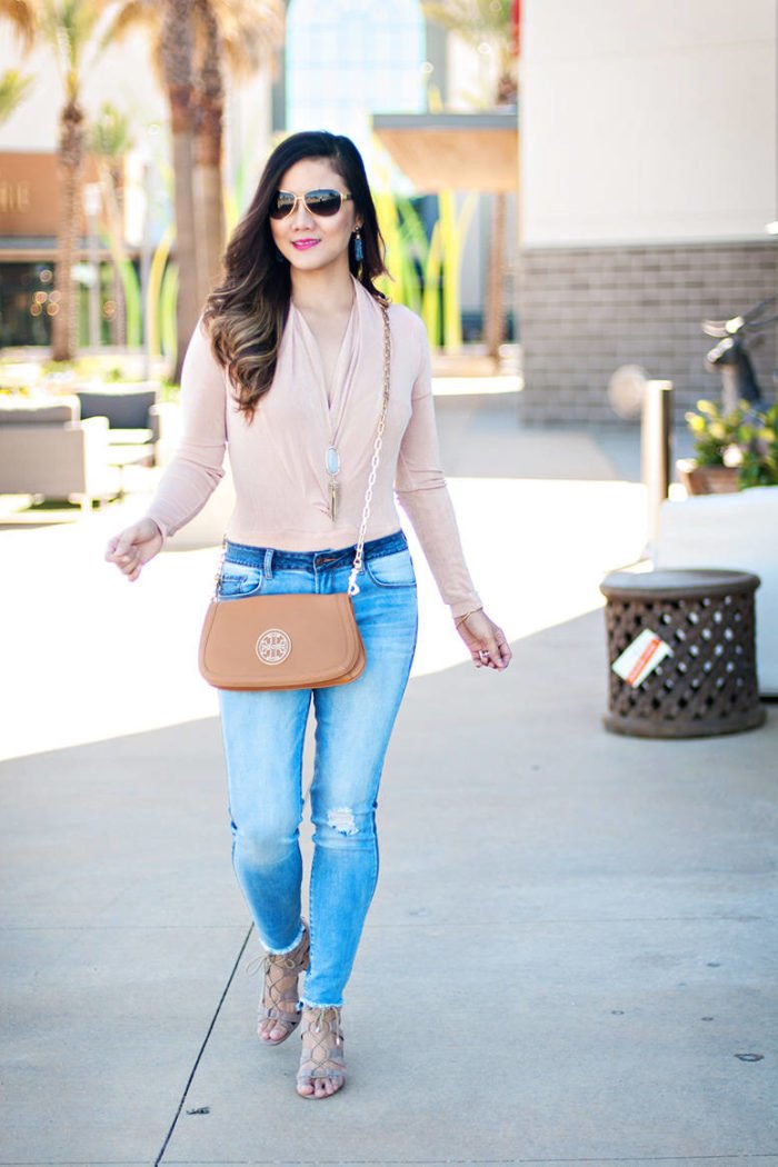 Spring Outfit Inspiration: Body Suit + Two Tone Jeans