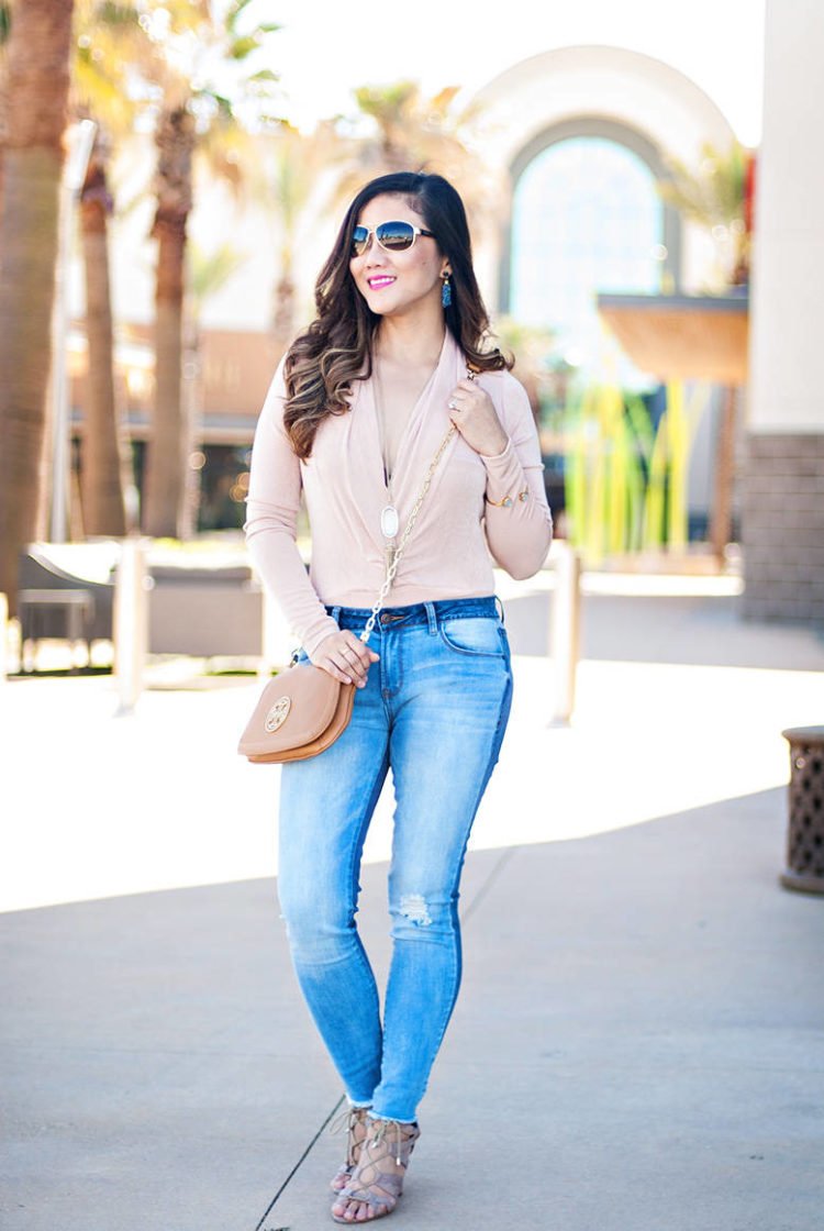 Spring Outfit Inspiration: Body Suit + Two Tone Jeans — Whatever is ...