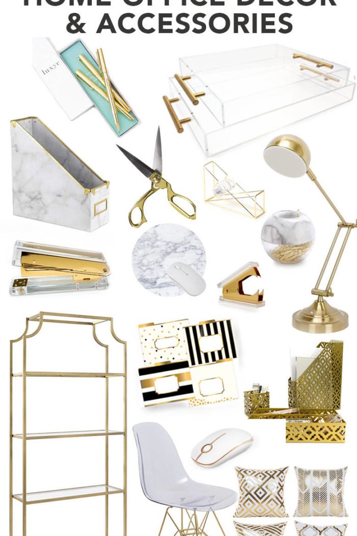 Gold, White, Marble, Acrylic Home Office Decor and Accessories