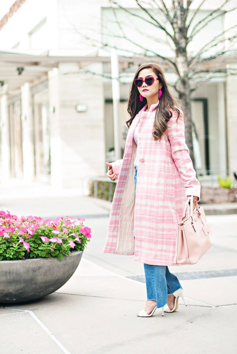 Pink Plaid Trench Coat